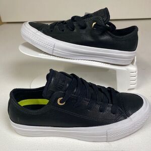 Converse All Star CTAS II OX Black Leather Sneakers with Lunarlon Women's Size 5